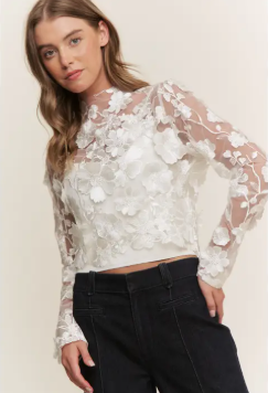 3D Flower Embroidery Slim Fit Crop Top