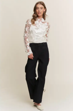 3D Flower Embroidery Slim Fit Crop Top