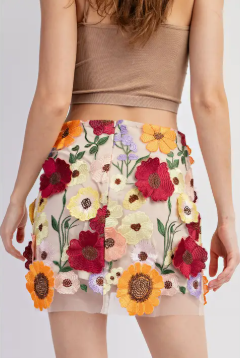 3D Flower Patch Embroidery Mini Skirt