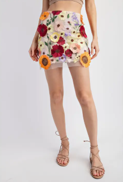 3D Flower Patch Embroidery Mini Skirt
